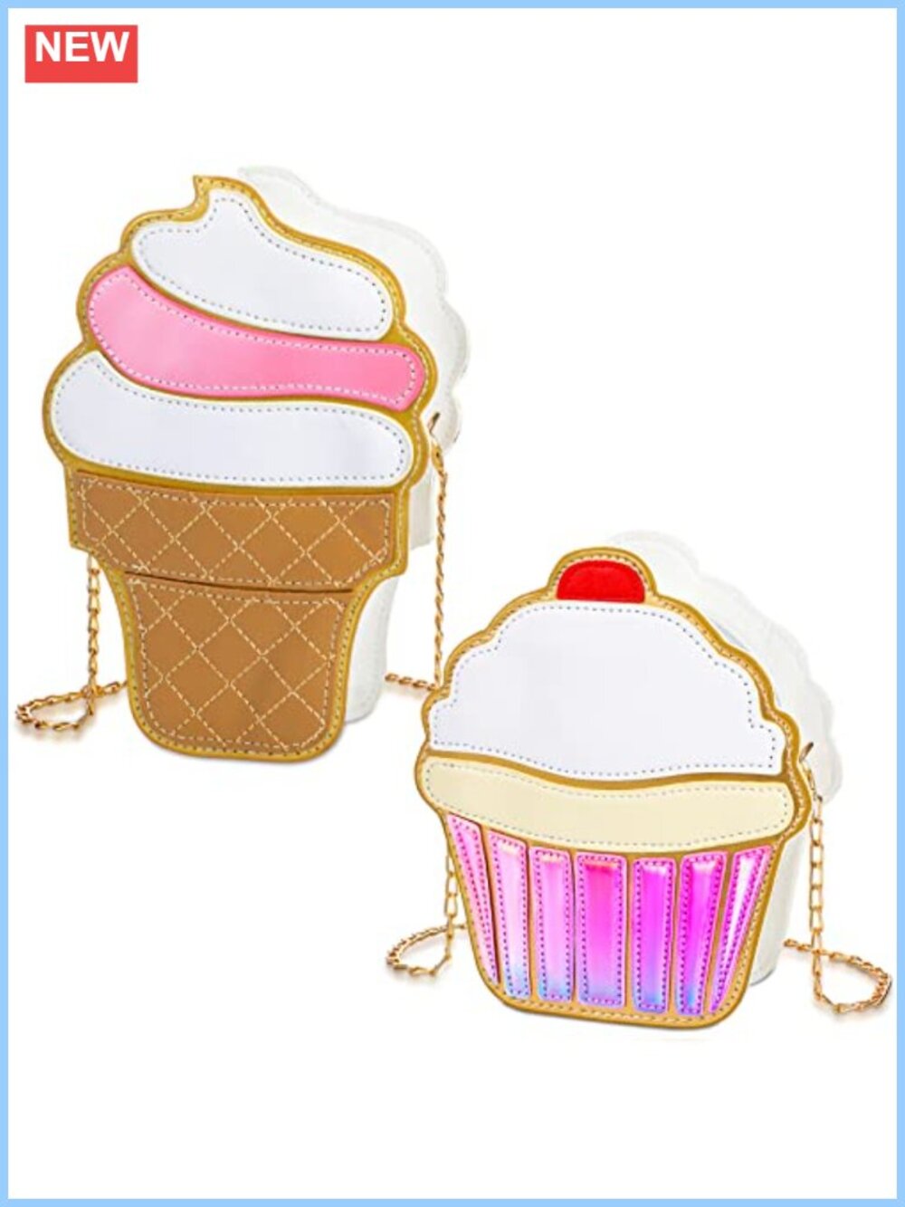 2 Pc PU Leather Crossbody Bag Set Cupcake Ice Cream Small Phone Purse Chain